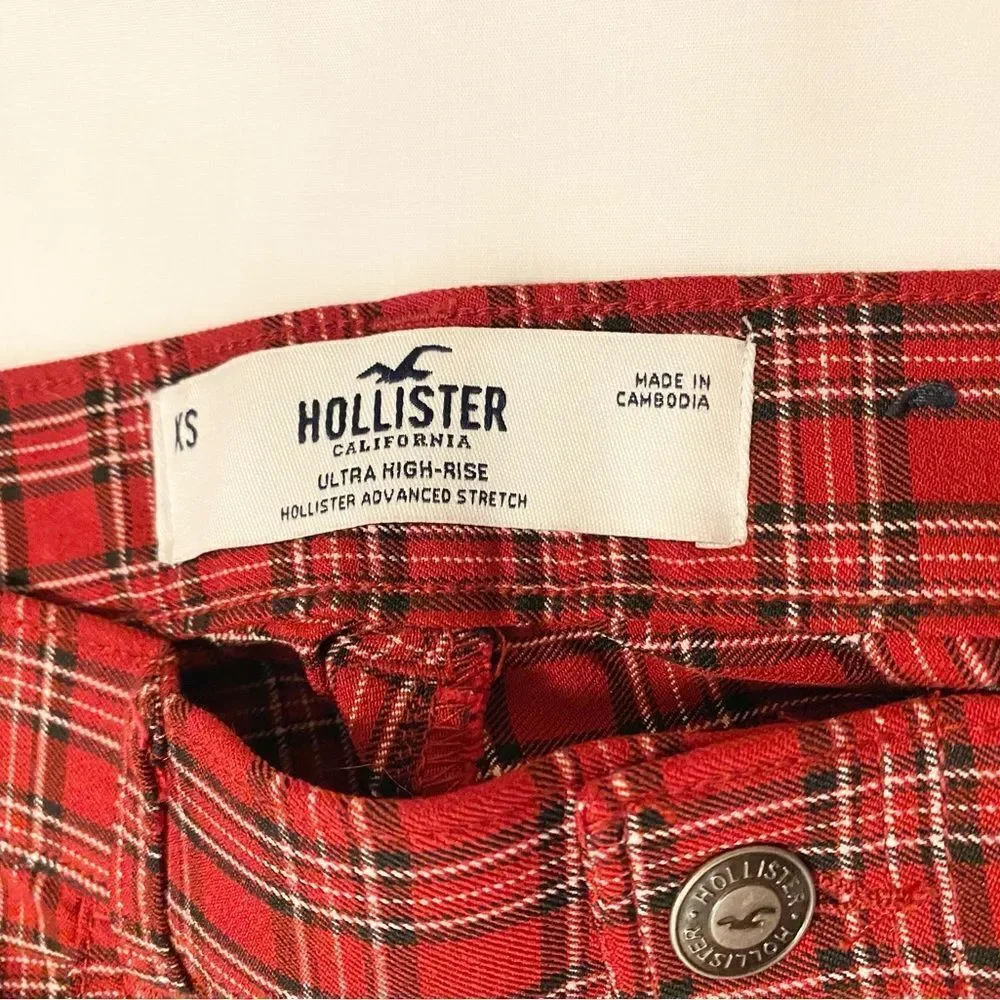 Hollister red plaid pants size XS “ultra high-rise advanced stretch”
